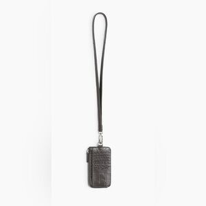 Men’s H&M Gray Croc Embossed Leather Neck Strap Wallet Zip Card Slots Outside